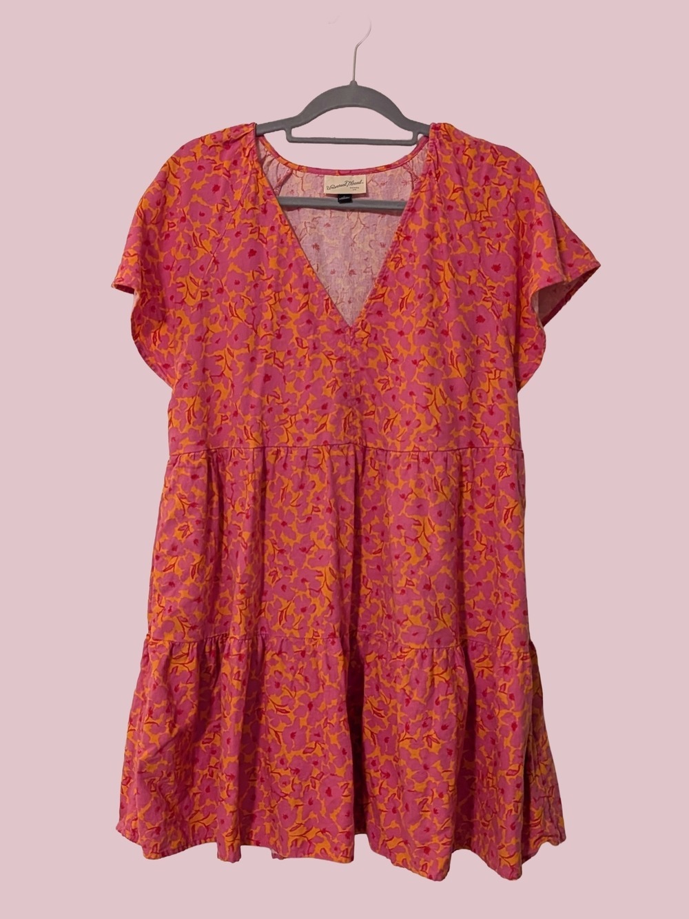 Universal Thread Floral Linen Mini Dress Pink Orange - Picture 1 of 5